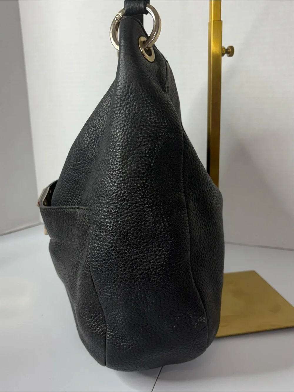 Michael Kors Black Pebbled Leather Hobo Shoulder Bag with Gold Hardware